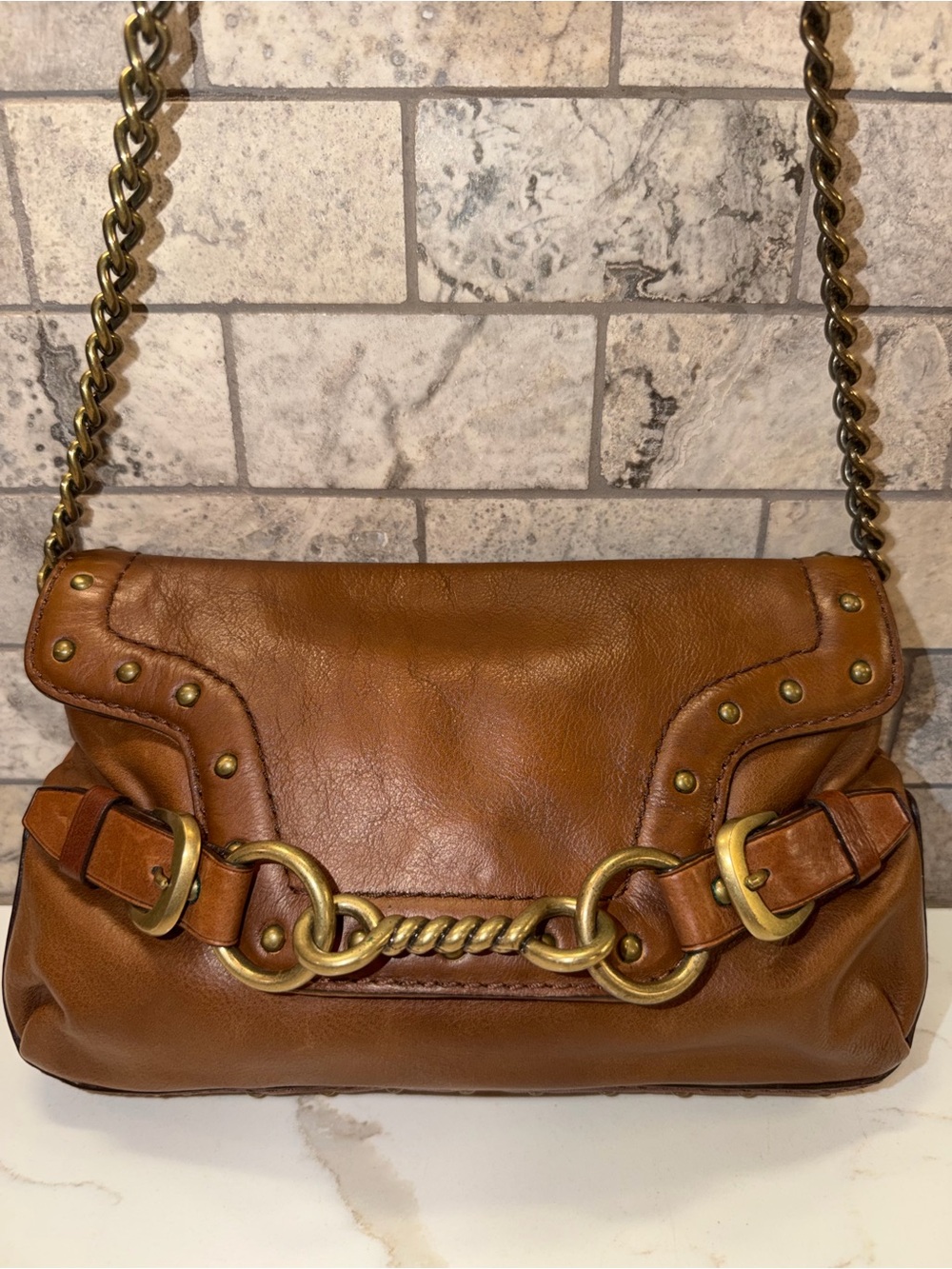 Michael Kors Vintage Valley Flap in Cognac with brass hardware